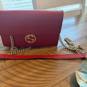 Gucci Red Crossbody Bag with Gold Chain